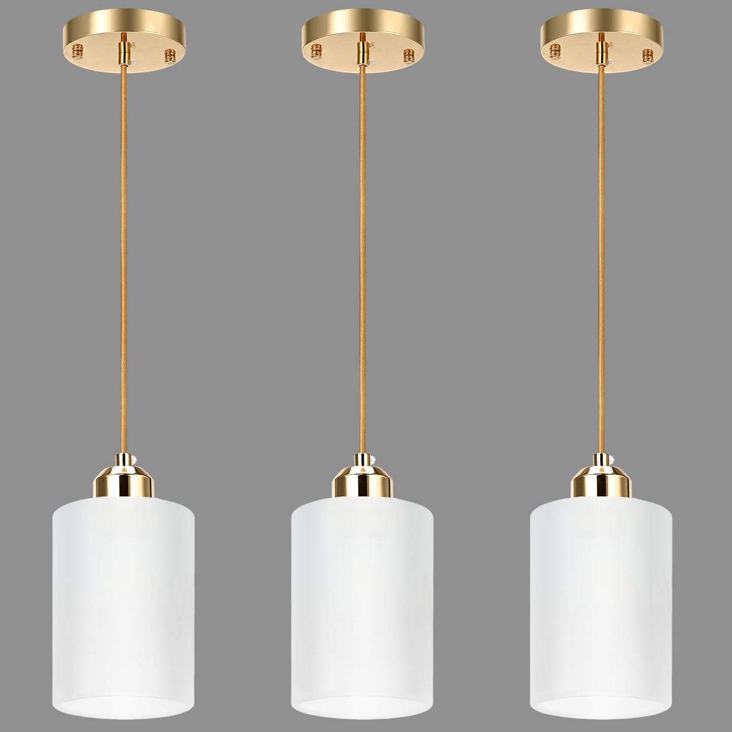 KRETAELY 3 Pack Pendant Lights Kitchen Island, Gold Pendant Light Over Island, Modern Glass Island Lights for Kitchen,Adjustable Length, Perfect for Dining Room and Home Decor