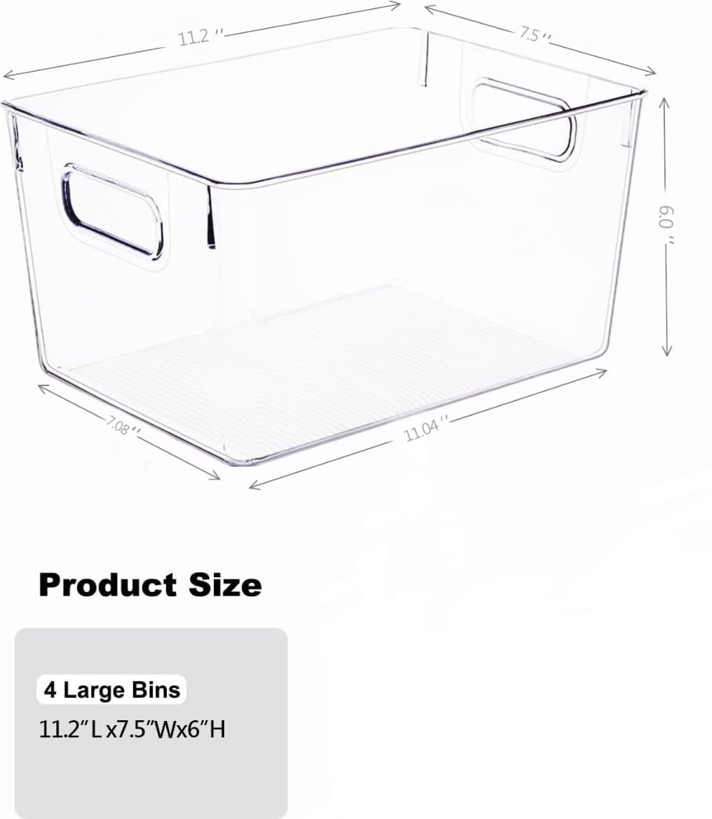 SKTKSE Clear Plastic Storage Bins 8 Pack - Pantry Organizers and Storage, Fridge Organizer for Kitchen, Cabinet, Freezer, Bathroom, Clost, Home Organization