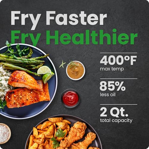 CHEFMAN 2 Qt Mini Air Fryer – Digital Space-Saving Compact Air Fryer with Nonstick and Dishwasher Safe Basket, Quick & Easy Meals in Minutes, Features Digital Timer and Shake Reminder – Black