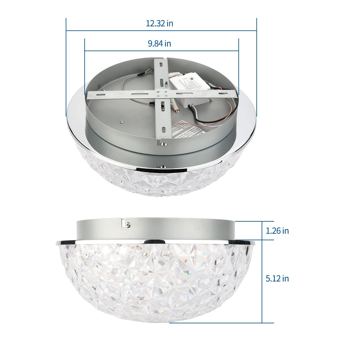 DAKASON LED Ceiling Light Fixture Flush Mount, Crystal Chandelier Modern Ceiling Light for Kitchen, Hallway, Living Room, Foyer, Closet, 12In 15W 1640LM, 3/4/5000K CCT Selectable, Dimmable