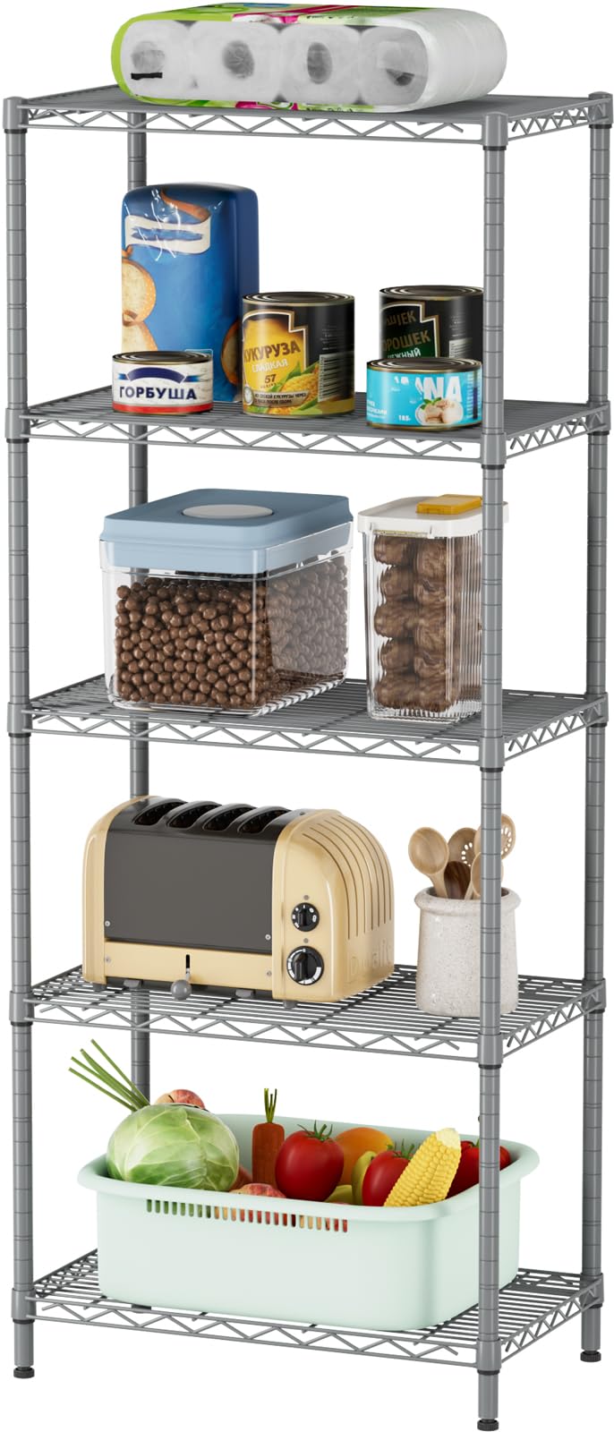 SINGAYE 5 Tier Storage Garage Shelving Units Heavy Duty Wire Shelves Pantry Metal for Pantry Closet Kitchen Laundry Bathroom Organizers Shelf Home Shorage Gray