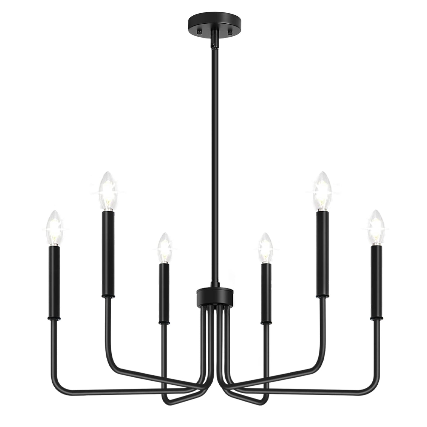 Black Chandelier, 6-Light Farmhouse Chandelier for Dining Room Lighting Fixtures Hanging, Dining Light Fixtures Industrial Modern Chandelier for Bedroom, Foyer, Hall, Kitchen, Living Room and Entryway