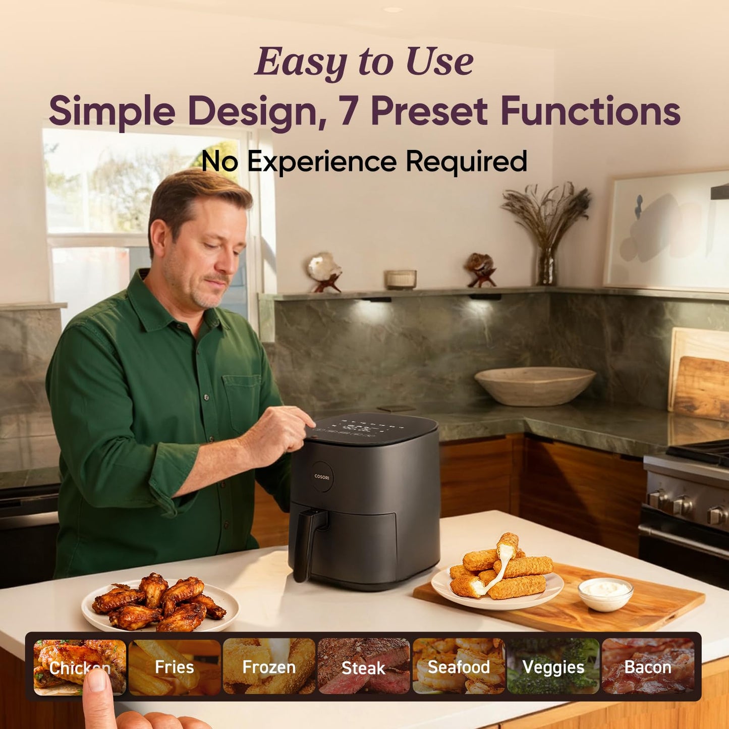 COSORI Air Fryer Pro, Compact 5QT, Ceramic Coating, 7 Presets with Preheat & Keep Warm, 450โ, Easy to use & clean, Shake Reminder, 130+ In-App Recipes, Nonstick & Dishwasher-Safe Basket, Gray