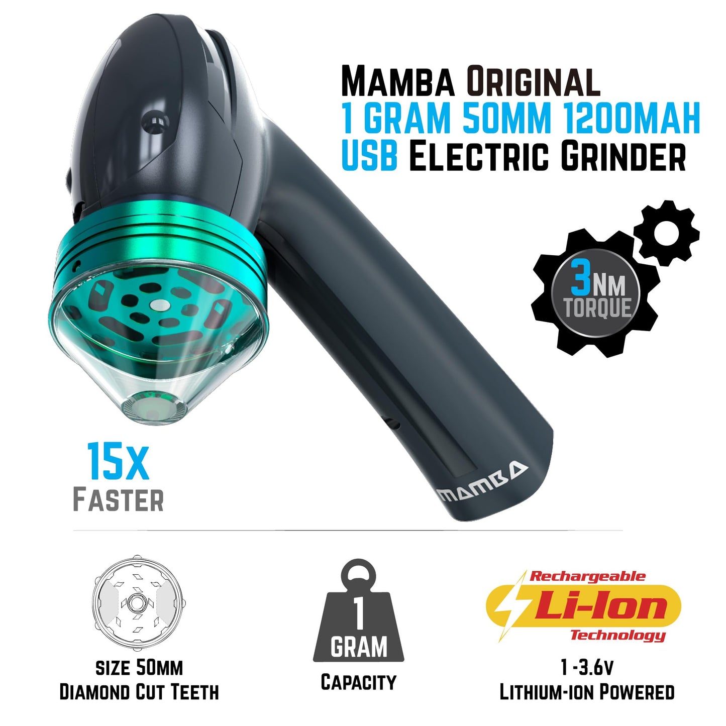 Mamba Electric Grinders – USB Rechargeable Spice & Herb Grinder, 1g Portable Metal Grinder for Herbs, Quick & Easy-to-Use Spice Mill for Kitchen