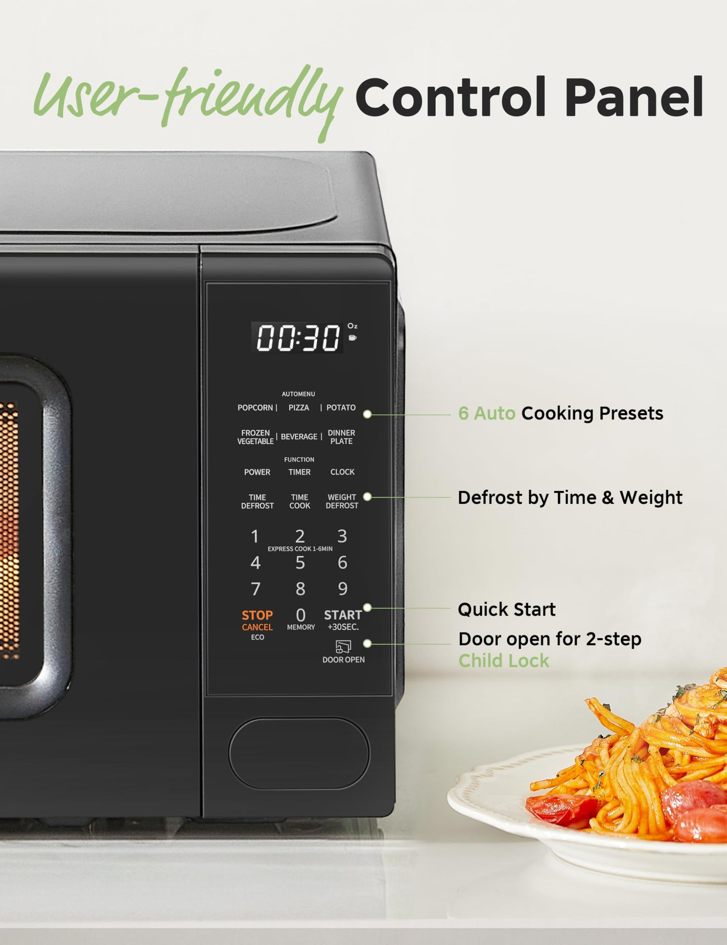 COMFEE CMO-C20M1WB Countertop Microwave Oven, 0.7 cu.ft Small Microwave with 11 Power Levels,Turntable Reset and Memory Function, Speedy Cooking, Weight/Time Defrost, Children Lock, 700W, Modern Black