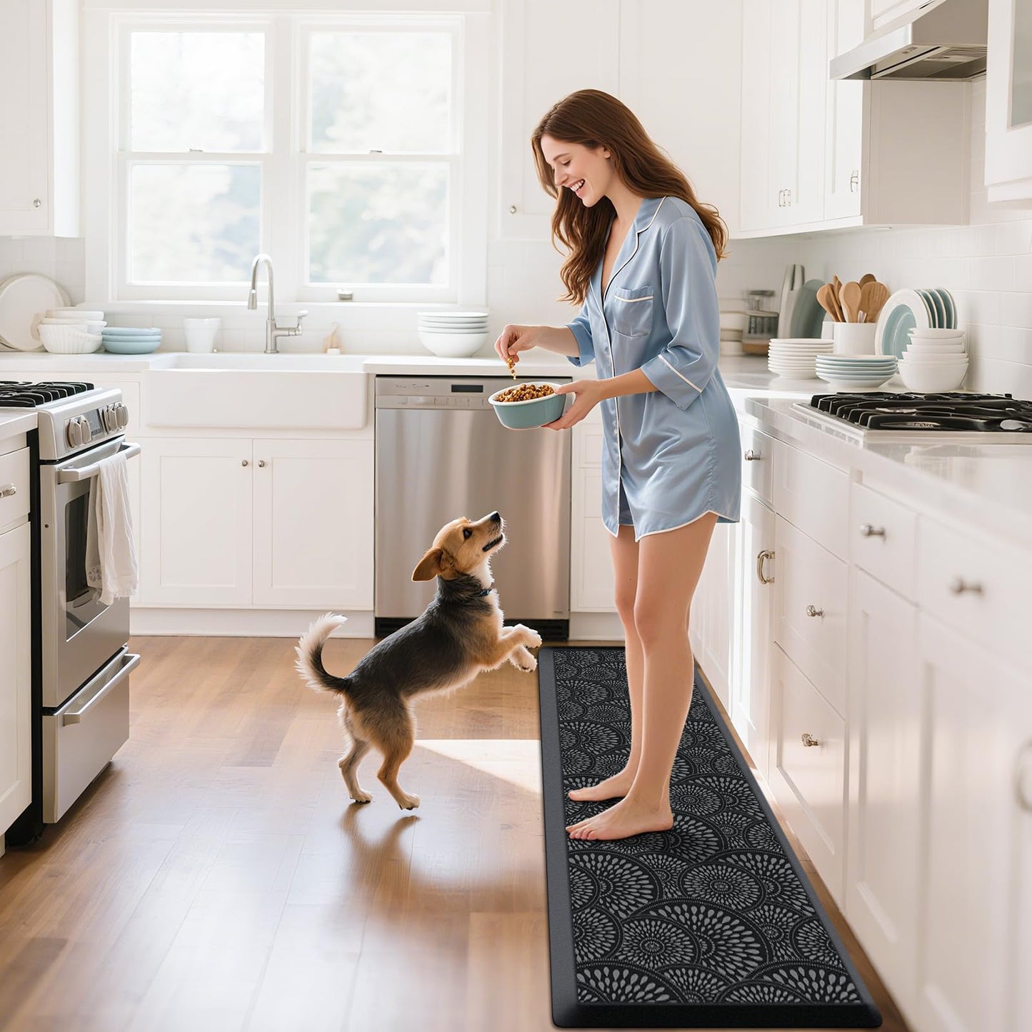 Mattitude 4/5 Inch Kitchen Mat, 17.3x59in Heavy Duty Ergonomic Comfort Foam Standing Desk Mat, Waterproof Non-Slip Standing Mats and Rugs for Kitchen, Office, Black