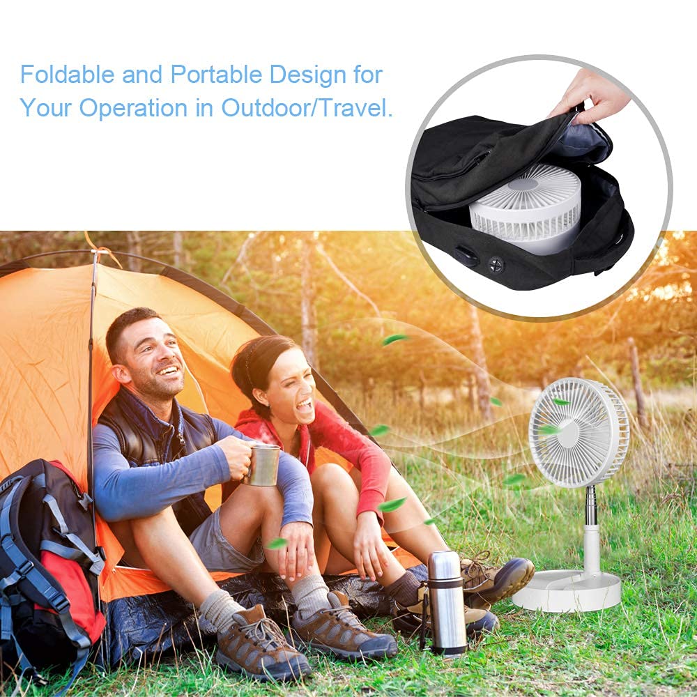 QUALORI Pedestal Fan Foldaway, Portable, Rechargeable, Desk or Floor suitable for Home Kitchen Camping (White) (No remote control)