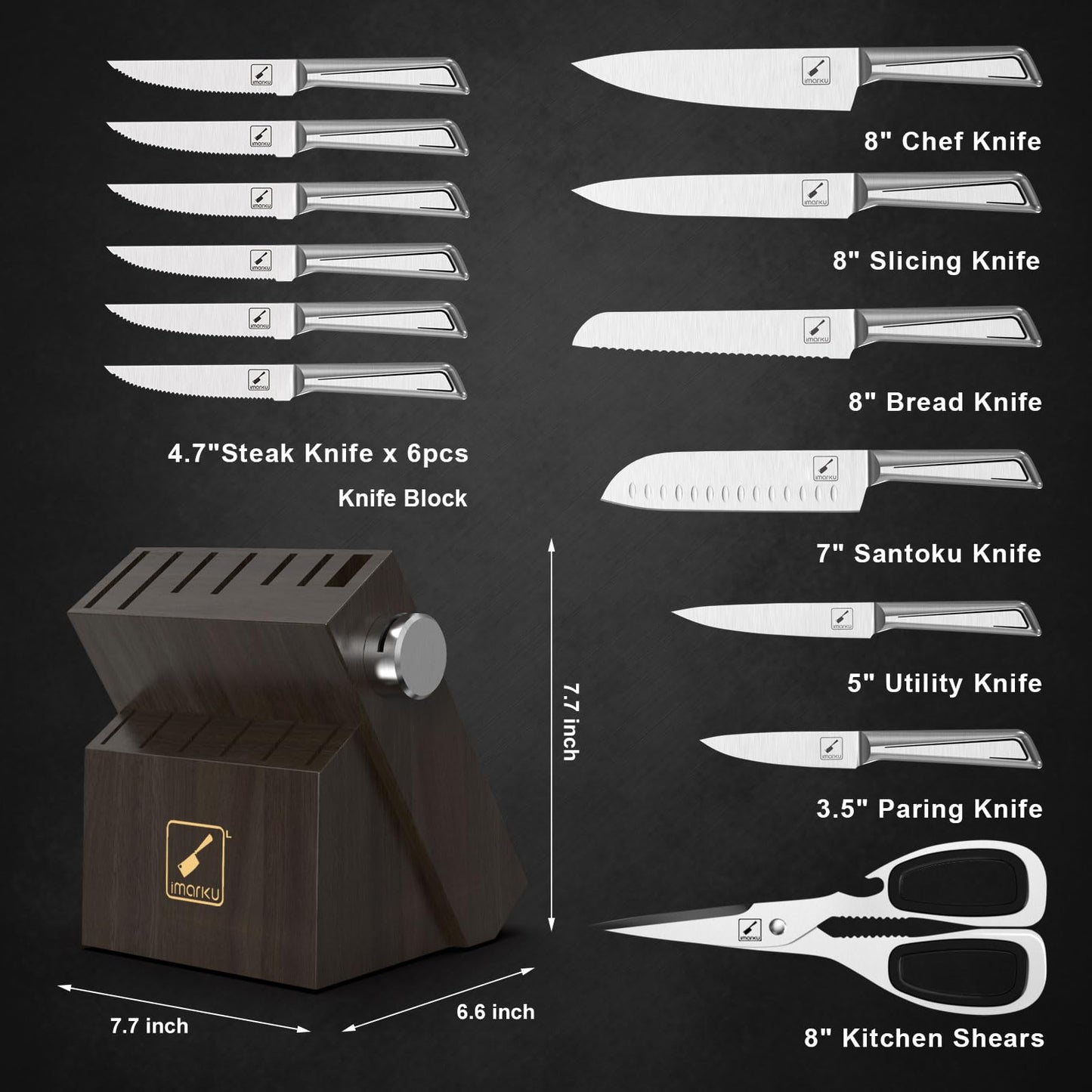 imarku Knife Set with Knife Block, 14-Piece High Carbon Stainless Steel Kitchen Knives with Built-in Sharpener, Dishwasher Safe,Ideal for Home or Wedding Gifts