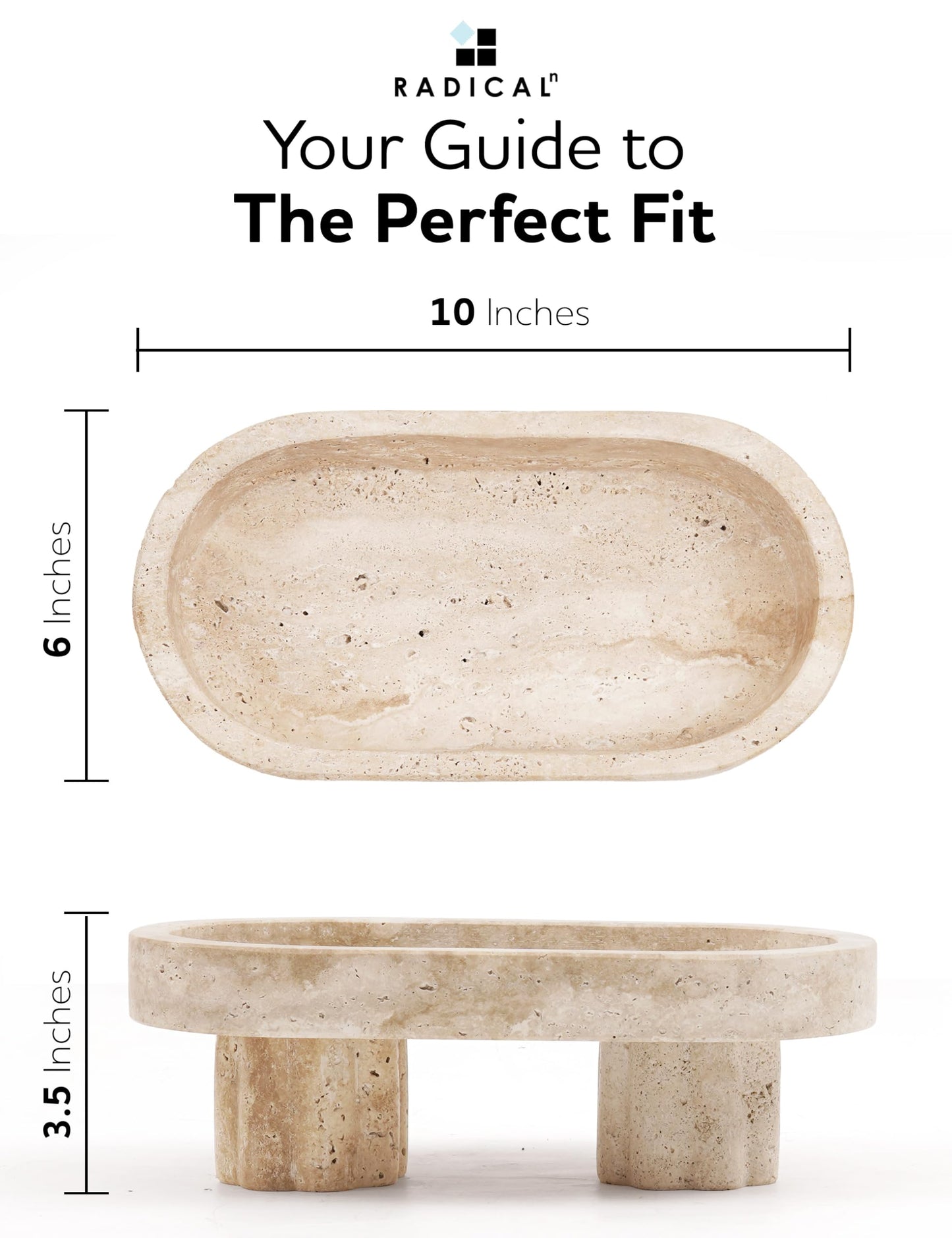 Radicaln Marble Oval Tray with Stand 10" Inches Travertine Handmade Bathroom Vanity Tray, Ideal Home Kitchen Bathroom Table Tray, Decorative Countertop Tray for Jewelry & Perfume