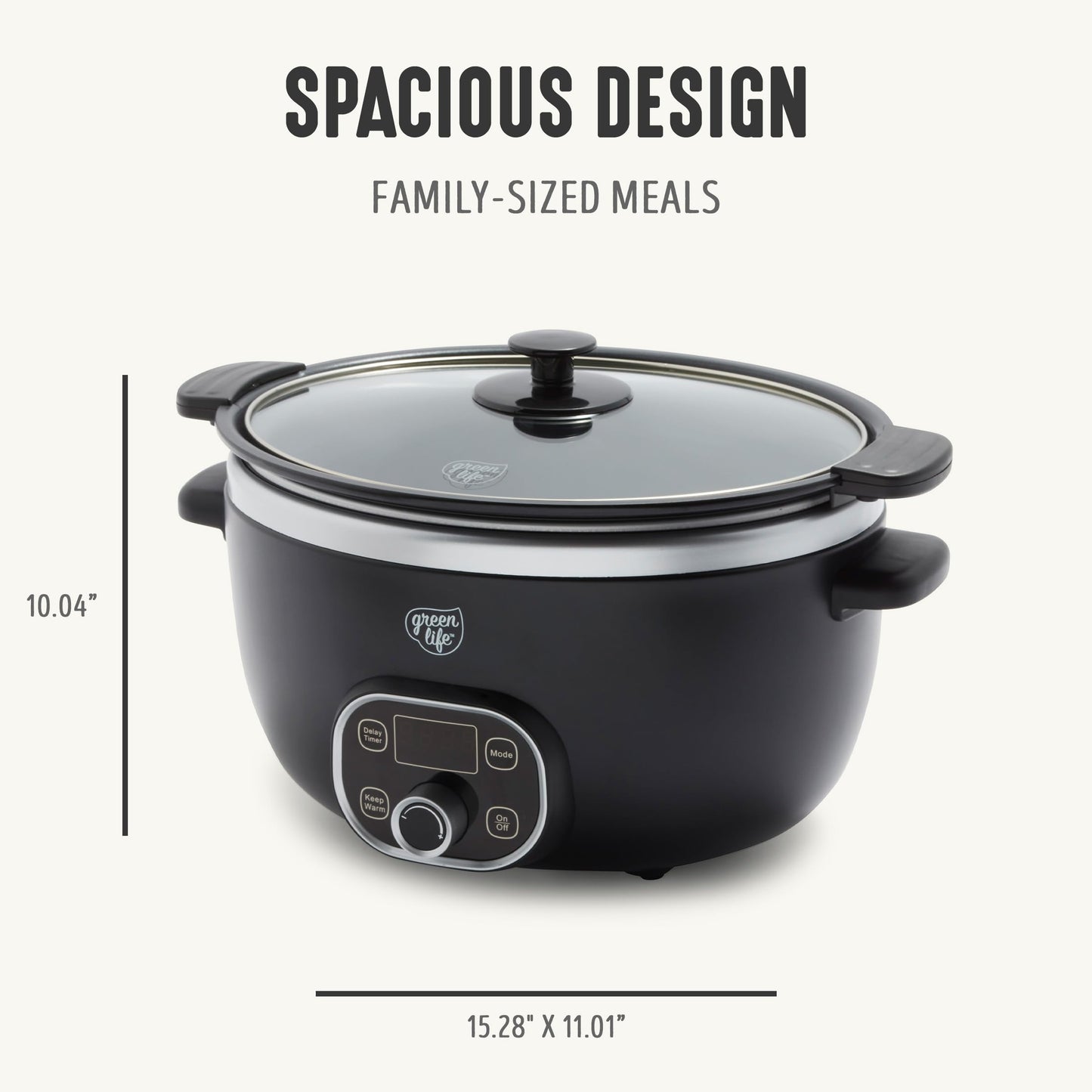 GreenLife 6QT Slow Cooker, Non-Toxic PFAS-Free Ceramic Nonstick Removable Interior Bowl, Programmable, Family Friendly, Keep Warm, Stovetop & Oven Safe, Dishwasher Safe Crock, Timer, Glass Lid, Black