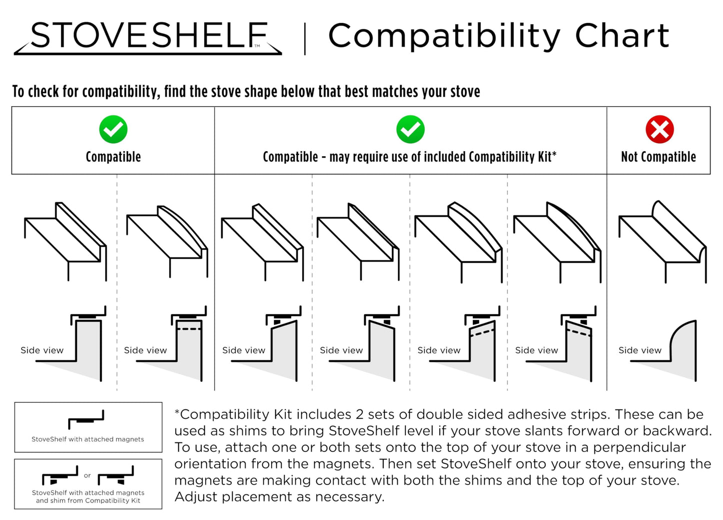 StoveShelf 20" Apartment Length Black Magnetic Shelf for Kitchen Stove - Kitchen Storage Solution with Zero Installation - Over Stove Spice Rack Organizer