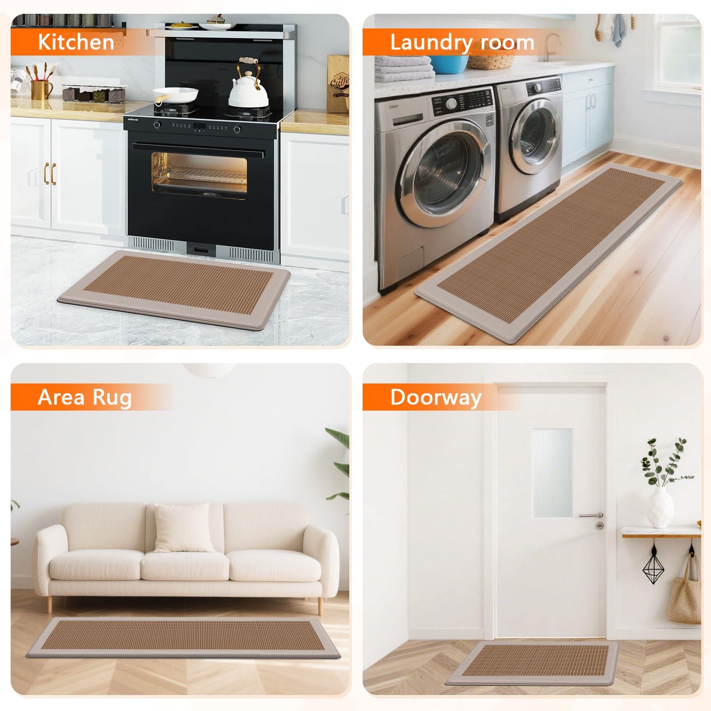 SofterCharm Kitchen Mats, 2PCS Kitchen Rugs for Floor, Cushioned Anti-Fatigue Mats for Kitchen Floor, Non-Slip Standing Desk Mat for Sink, Home, Laundry & Office, 17.3"x30"+17.3"x59" (Khaki)