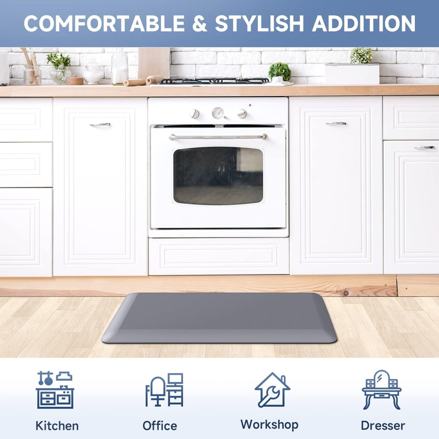 4/5 Inch Thick Kitchen Mats for Floor, StepRite Kitchen Rug for Standing Desk, Non-Slip, Thicker, Stain & Water Resistant, Comfort Anti Fatigue Floor Mat for Home, Kitchen, Office - Grey,54 * 22''