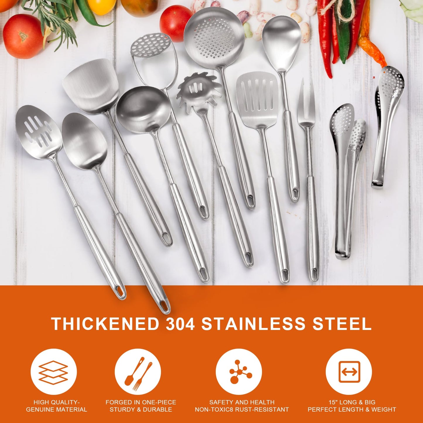 Stainless Steel Kitchen Utensils Set 18 10 Stainless Steel Cooking Utensils Set - 12 PCS Large Metal Cooking Utensil Tools Set