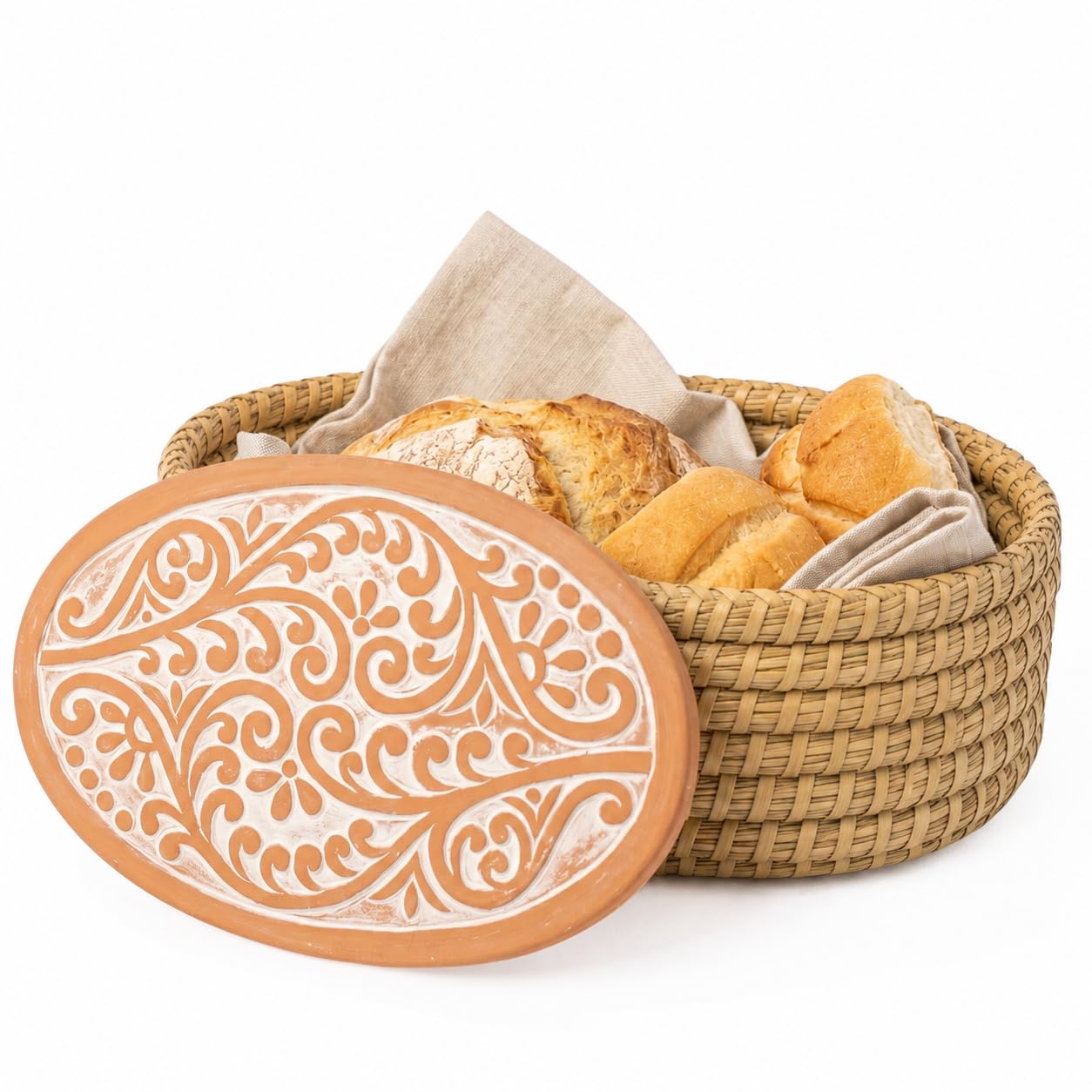 Bread Warmer Basket with Stone - Bread Baskets for Serving Tortilla, Sourdough Maker, House Warming Gifts New Home, Terracotta, Bakers Gift for Kitchen, Women, Men, Birthday, Hostess Farmhouse
