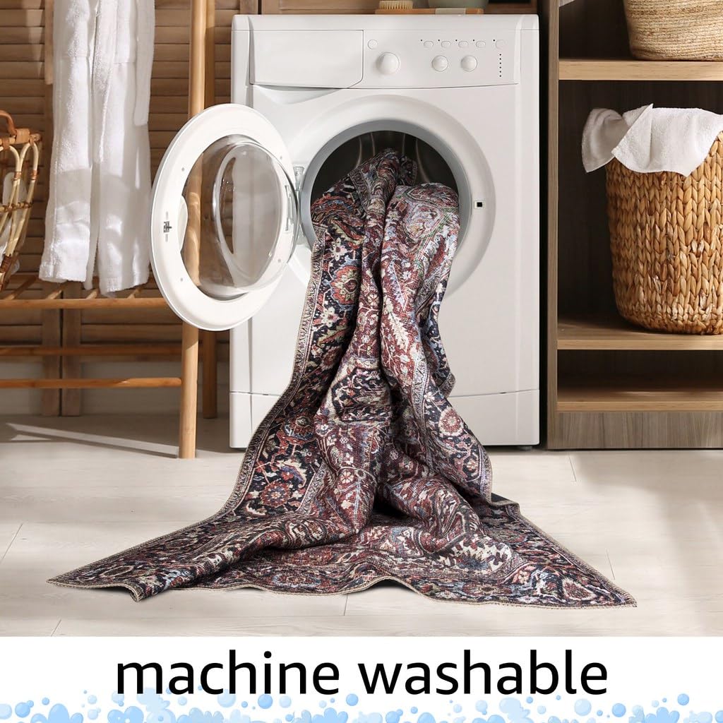 Keen Home Design 2x10 Rug - Machine Washable Runner Rug with Non-Slip Backing, Ideal for Hallway, Entryway, Kitchen, Laundry Room - Vintage, Easy Clean, Durable, Low Pile - (2'6" x 10')
