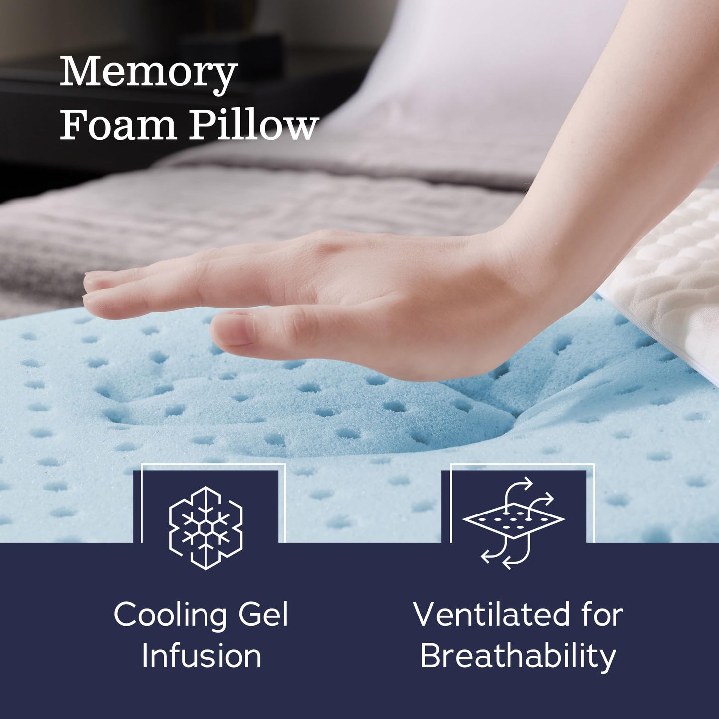 WEEKENDER Ventilated Gel Memory Foam Pillow - Washable Cover - King Size-White