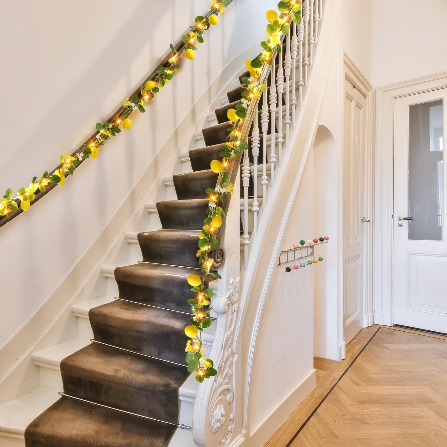 FineCheer 6 Pcs 5.74 ft Artificial Lemon Garland Lemon Vine Garland with Greenery Fake Fruit Party Decoration with Battery Powered Light for Home Door Wall Mantel Wedding Kitchen Table (Stylish Style)
