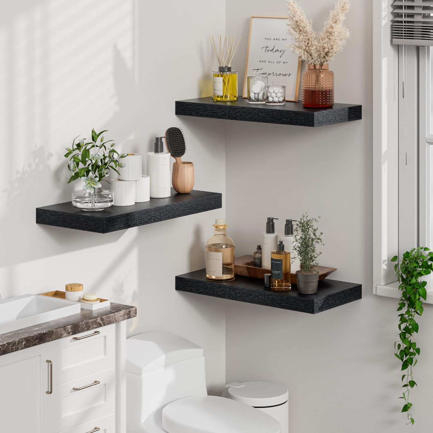 Heimlove 12inch Deep Floating Shelves for Wall, Mounted Shelves 24" W x 12" D x 1.5" H, wall Shelf for Bedroom Living Room Bathroom Kitchen Home Office, Set of 1, Black