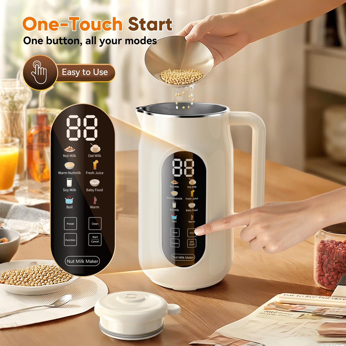 10-in-1 Nut Milk Maker Machine, 42oz Automatic Nut Milk Maker with LED Touch Screen, Self-Cleaning, 12H Delay Start, Keep Warm, Automatic for Soy/Oat/Almond Milk, Juice,Coconut,Plant Base & Boil Water
