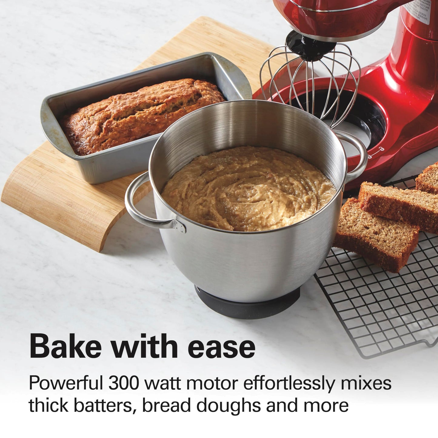 Hamilton Beach Electric Stand Mixer, 4 Quarts, Dough Hook, Flat Beater Attachments, Splash Guard, 7 Speeds with Whisk, Easy-Carry Top Handle, Red