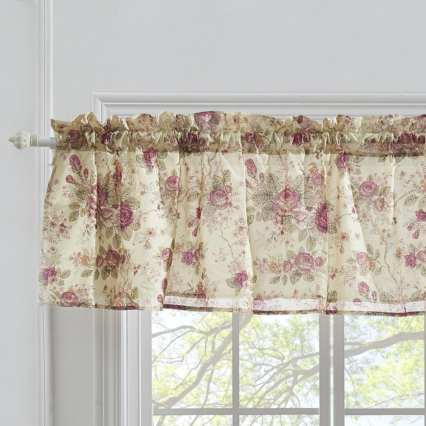 Greenland Home Antique Rose 100% Cotton Window Treatment, Panel Pair + Valance, Ecru