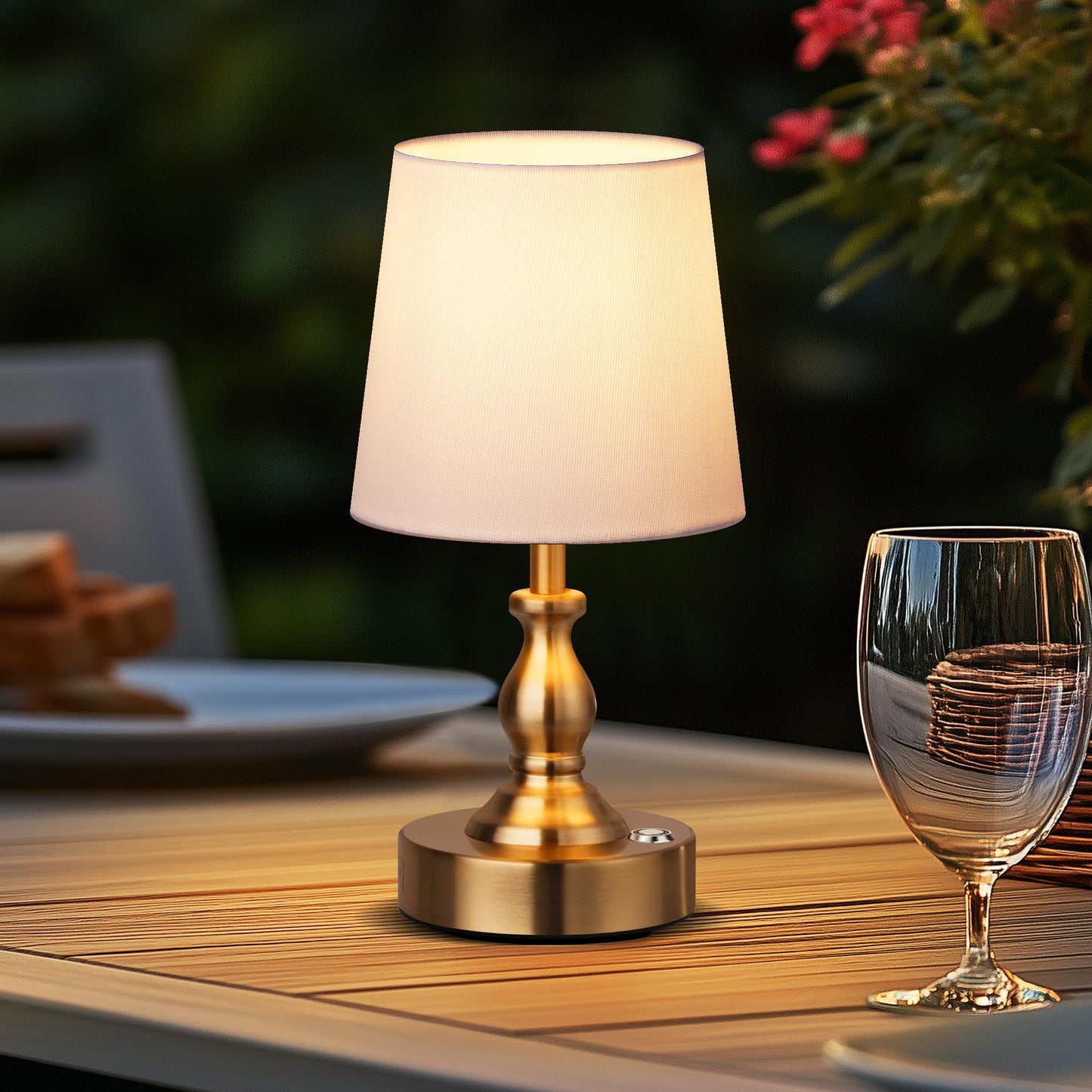 PARTPHONER Mini Cordless LED Table Lamp, 5200mAh Rechargeable Battery Operated Lamp, 3-Level Brightness, Touch Dimmable Desk Lamp, Bedside Night Light for Patio Camping Restaurant Home, Antique Brass