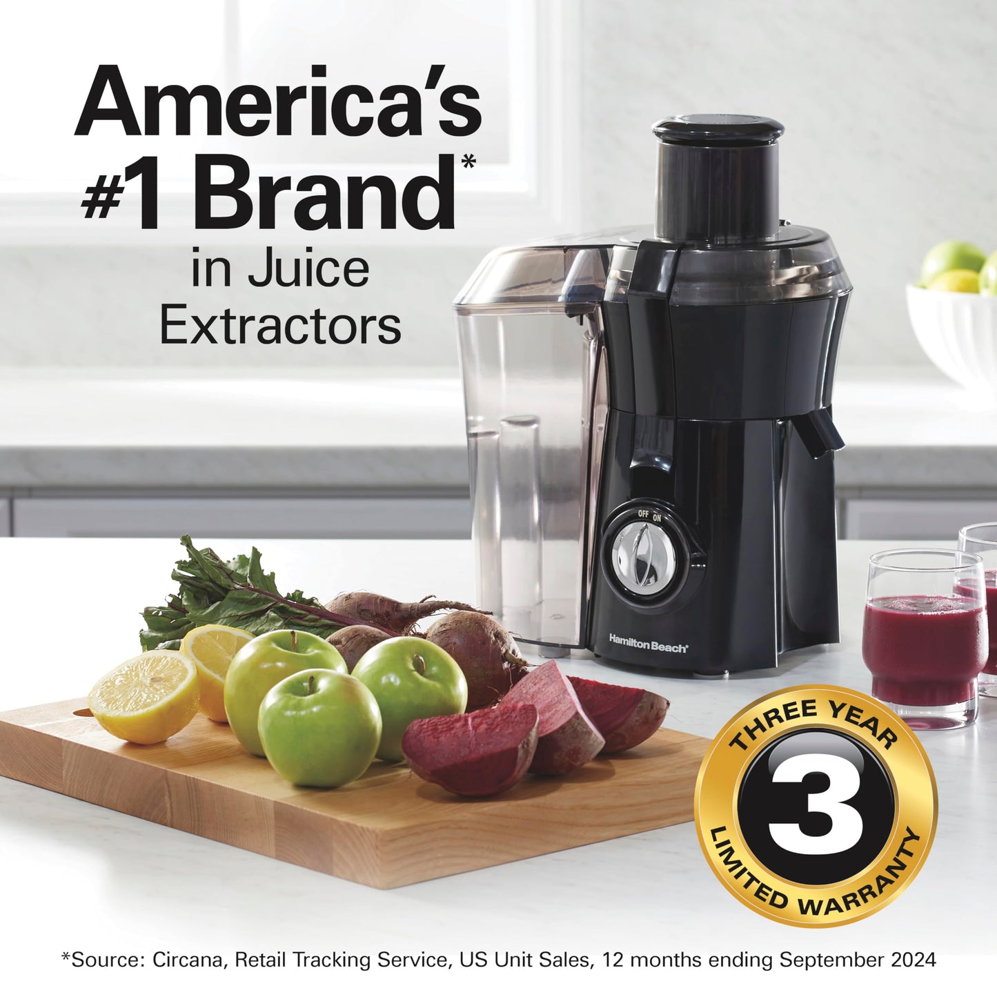 Hamilton Beach Juicer Machine, Big Mouth 3” Feed Chute for Whole Fruits and Vegetables, Easy to Clean, Centrifugal Extractor, Vegetable & Fruit Juicer, BPA Free, 800W Motor, Black