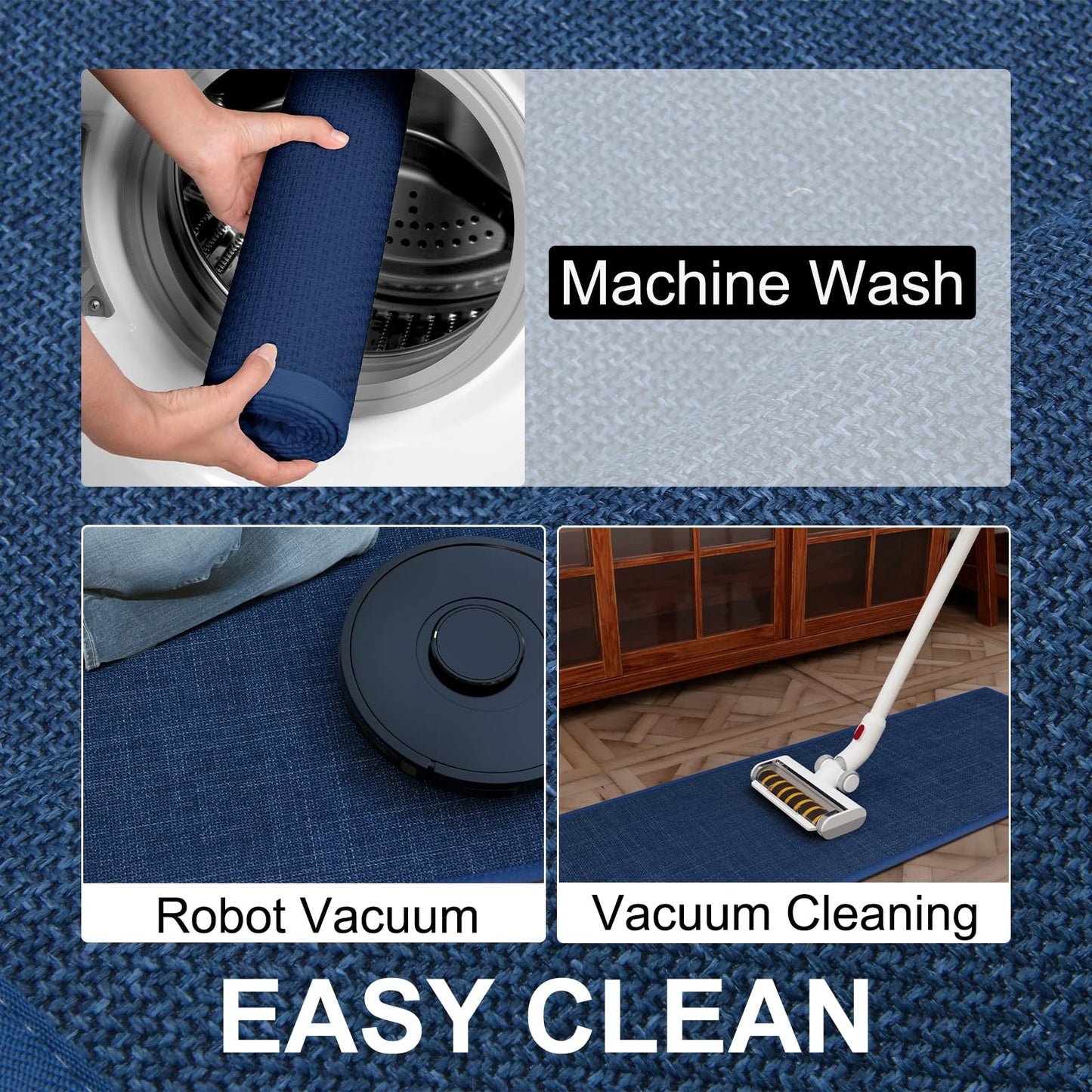 SUMLANS Kitchen Mat, Cushioned Non Slip Rugs for Kitchen Floor, Absorbent Runner Comfort Standing Mats Washable for Kitchen, Office, Home (Dark Blue, 35.4"x71")