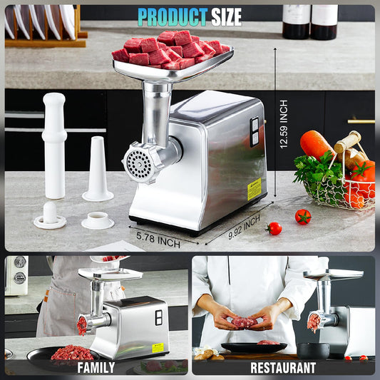 5.0 Upgrade Electric Meat Grinder【 3500W Super Motor】【SGS Certified SUS304 Blade & Plate】3-Second Fast Meat Grinding, Perfect For Meat Grinders For Home Use (SILVER)