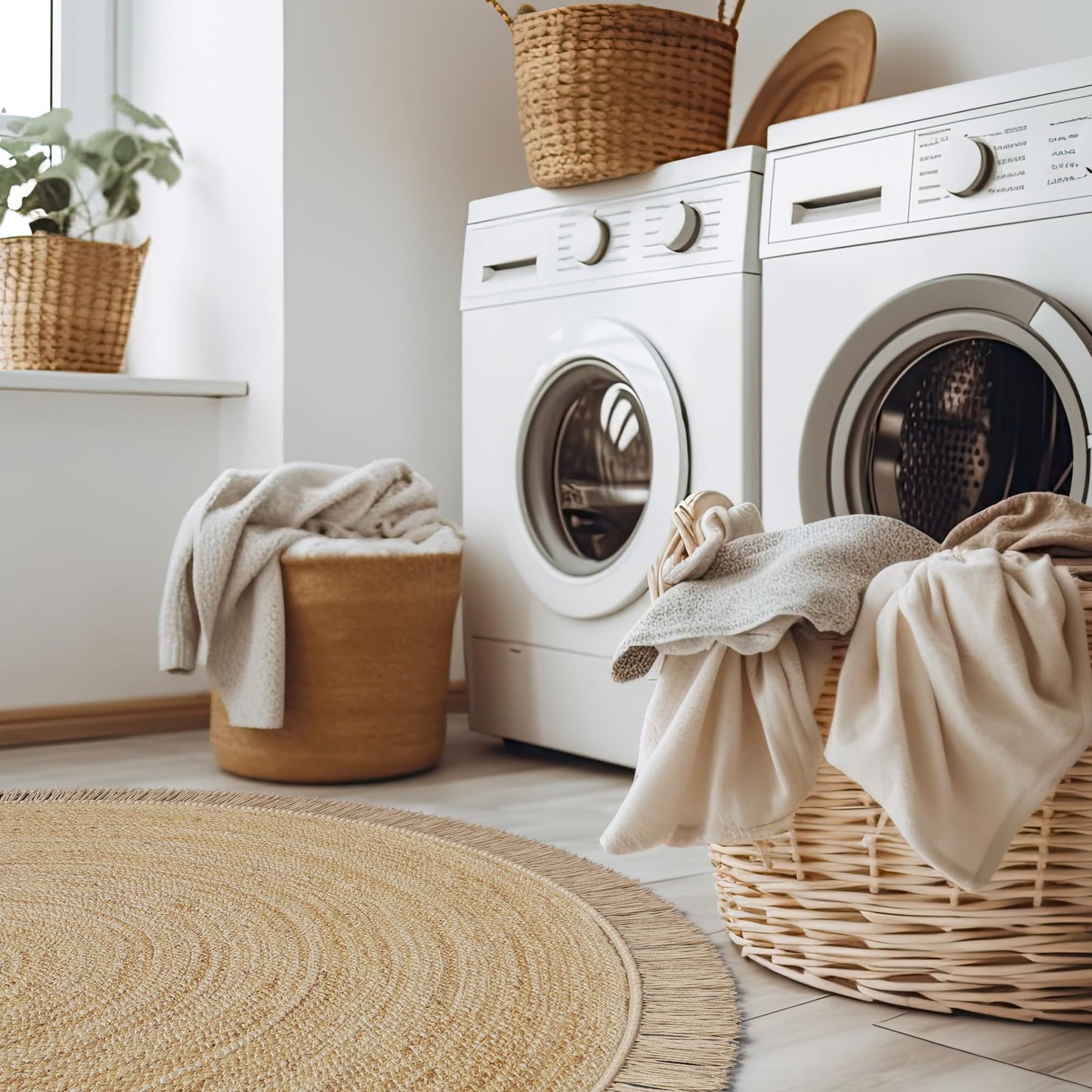 KIBAGA Beautiful 5x5 ft Round Jute Area Rug for Your Home - This Natural Hand Woven Rug Fits Perfectly Into Your Entry Area, Kitchen Or Living Room - Modern Braided Circle Mat Enhances Any Boho Decor