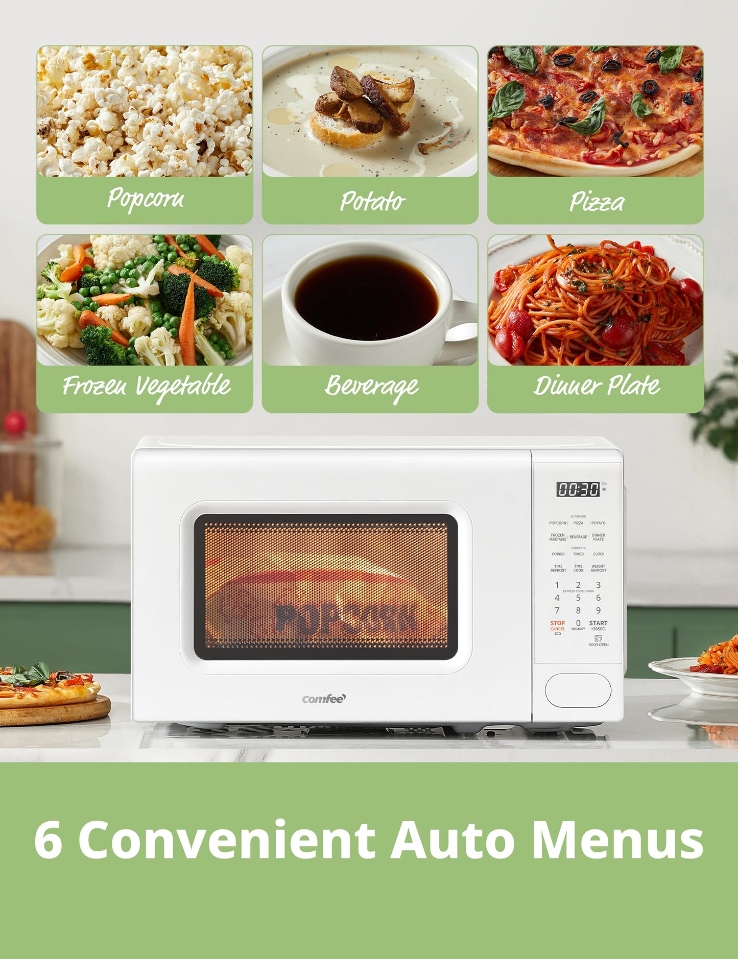 COMFEE CMO-C20M1WH Retro Microwave with 11 power levels, Fast Multi-stage Cooking, Turntable Reset Function Kitchen Timer, Speedy Cooking, Weight/Time Defrost, Memory function, Children Lock, 700W