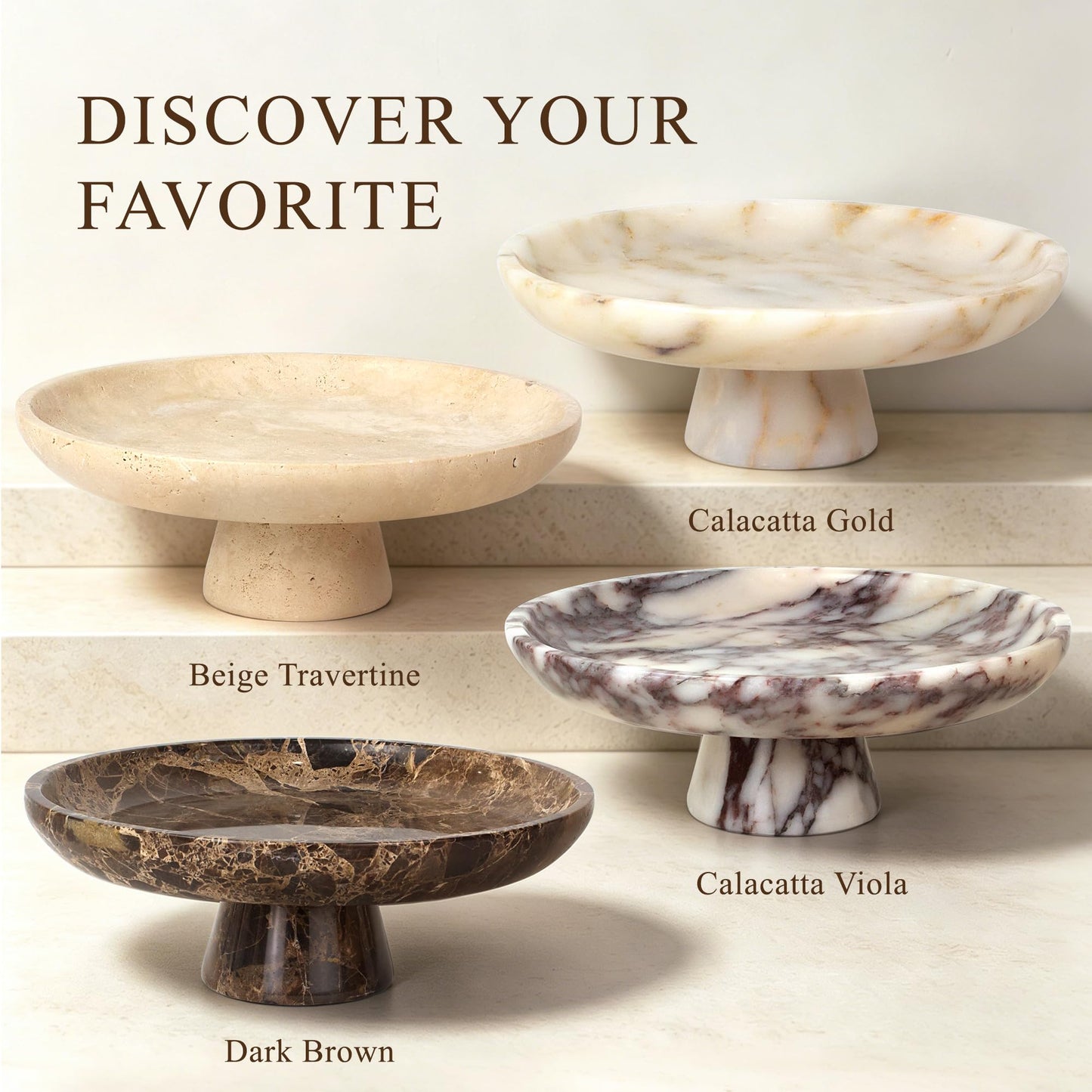 YMXYJM Natural Marble Pedestal Fruit Bowl, Large Decorative Bowl for Kitchen Counter/Living Room/Dining Table/Entryway, Beige