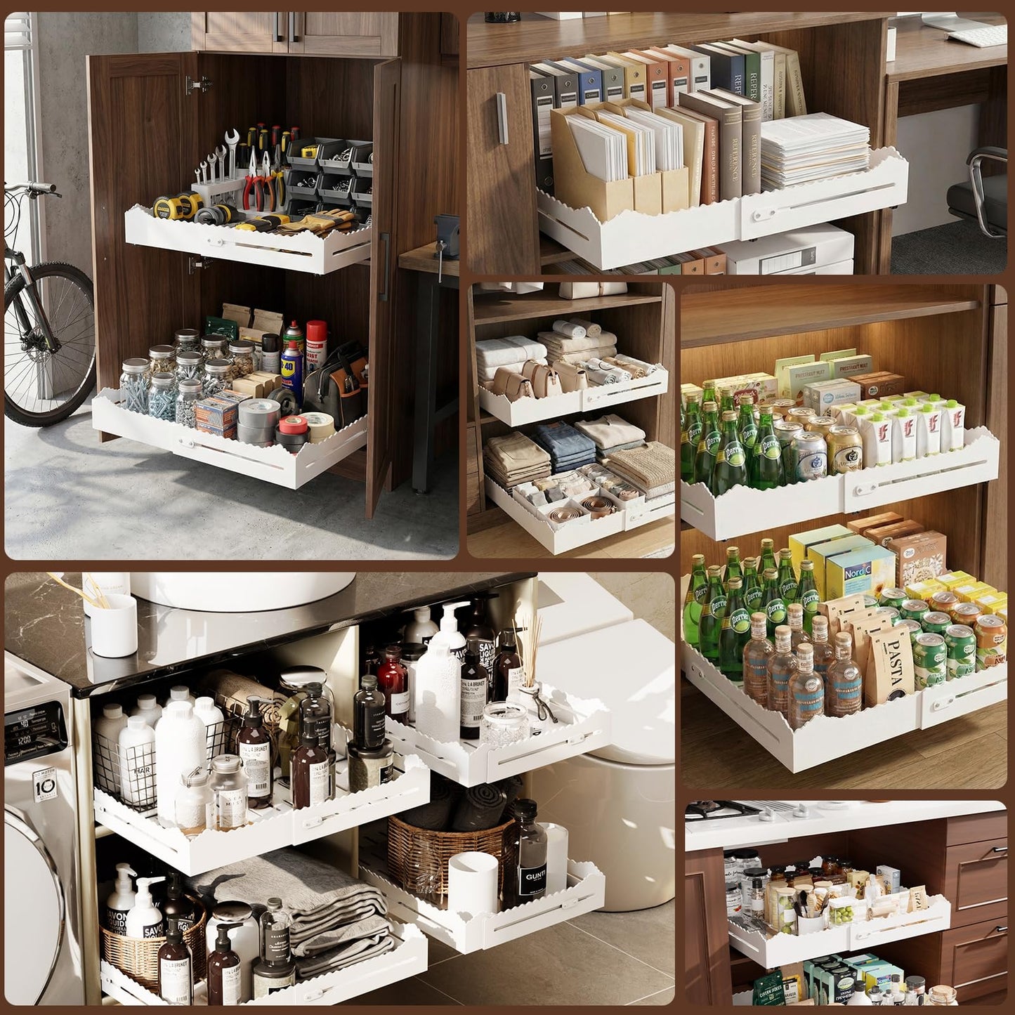 HarmonyHome Pull Out Cabinet Organizer, Expandable Width (12"-18") and Depth (13.7"-23.6"),Pull Out Drawers for Cabinets, Slide Out Drawers for Kitchen Cabinets with Sturdy Metal Pull Out Shelves