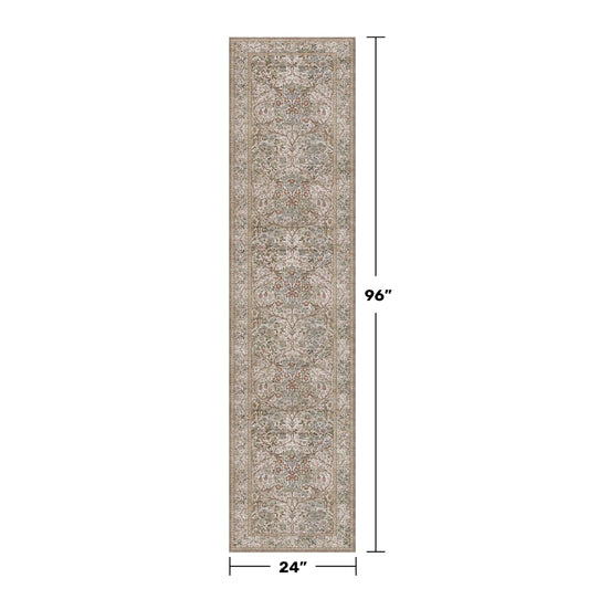 2x8 Moss Green Washable Bathroom Runner Rug - Non Slip Floral Rugs for Entryway Indoor, Kitchen - Vintage Floral Design Orenital Home Décor, Stain Resistant Carpet