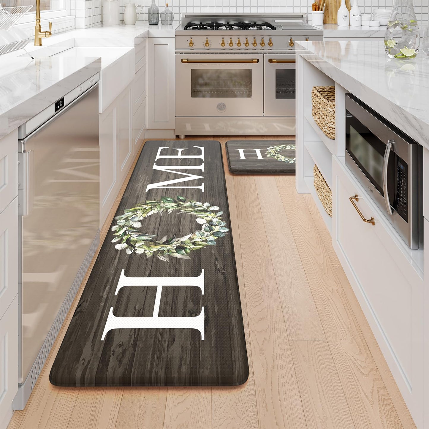 KIMODE Anti Fatigue Kitchen Mat 2PCS,Non-Skid Waterproof Kitchen Rugs,Farmhouse Kitchen Mat for Floor,Cushioned Comfort Foam Standing Mat for Home,Laundry,Office,Sink,Desk