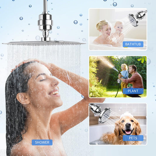 20-Stage Shower Head Filter, High-Output, Removes Chlorine & Fluoride, Includes 3 Replaceable Cartridges, Chrome