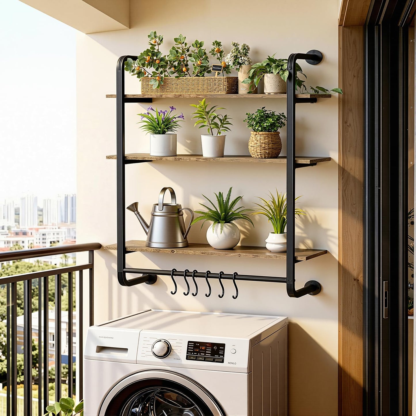 Kssiaz 3 Tier Industrial Pipe Floating Shelf, 24" Kitchen Wall Shelves with Towel Bar & 6 Hooks, Coffee Bar Shelves Display Bookshelf Wall Shelf for Kitchen, Bathroom, Home Dรฉcor, Rustic Brown