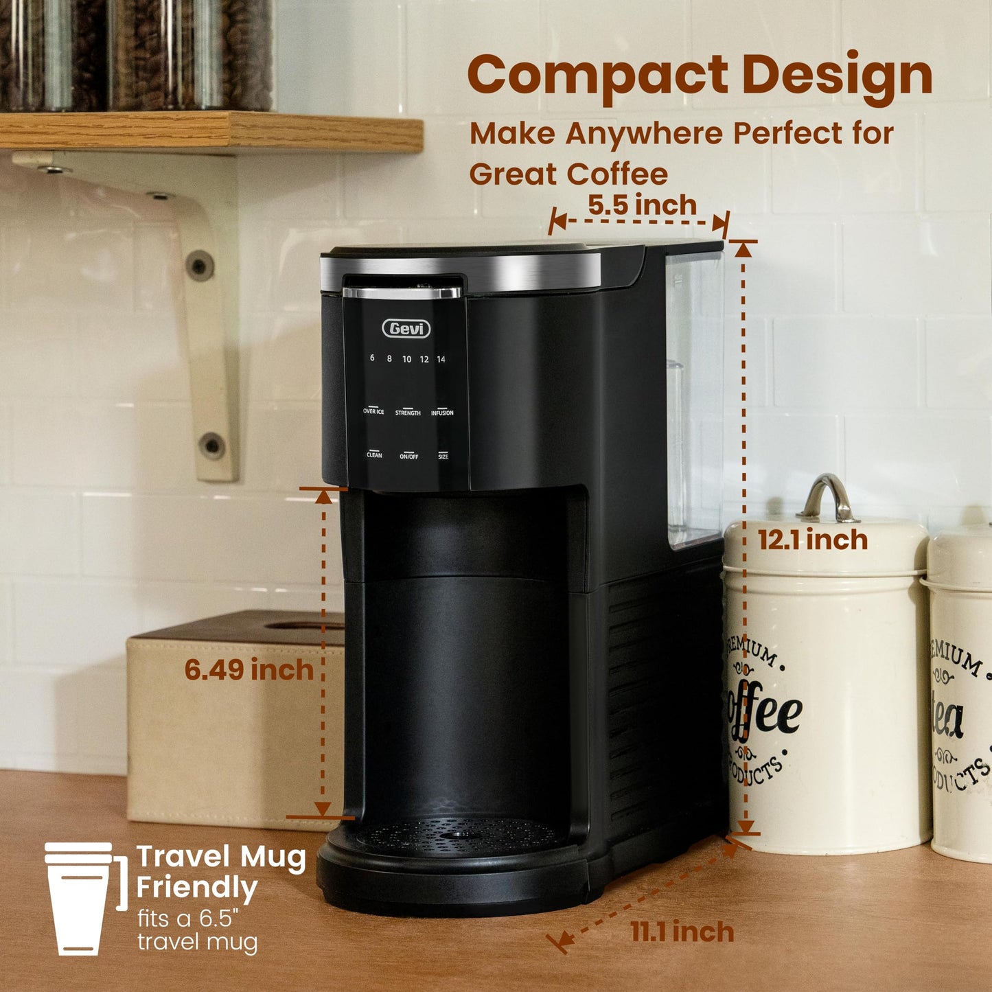 Gevi Single Serve Coffee Maker for K Cup and Ground Coffee, Pod Coffee Maker with 40oz Water Reservoir, 6 to 14 oz. Brew Sizes, Black