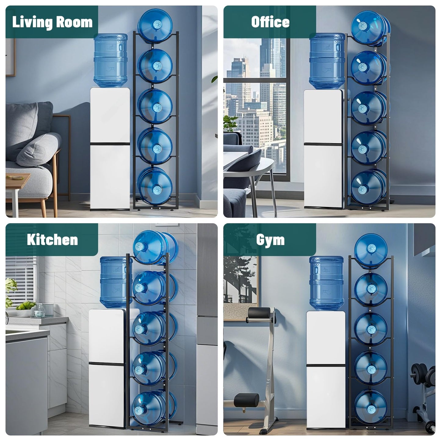 MYLOLF 5 Gallon Water Jug Holder : 4 Tier Water Jug Stand Holder for 5 Gallon Water Dispenser- 5 Gal Water Bottle Storage Rack Organizer for Home Kitchen Garage (5 Tier)