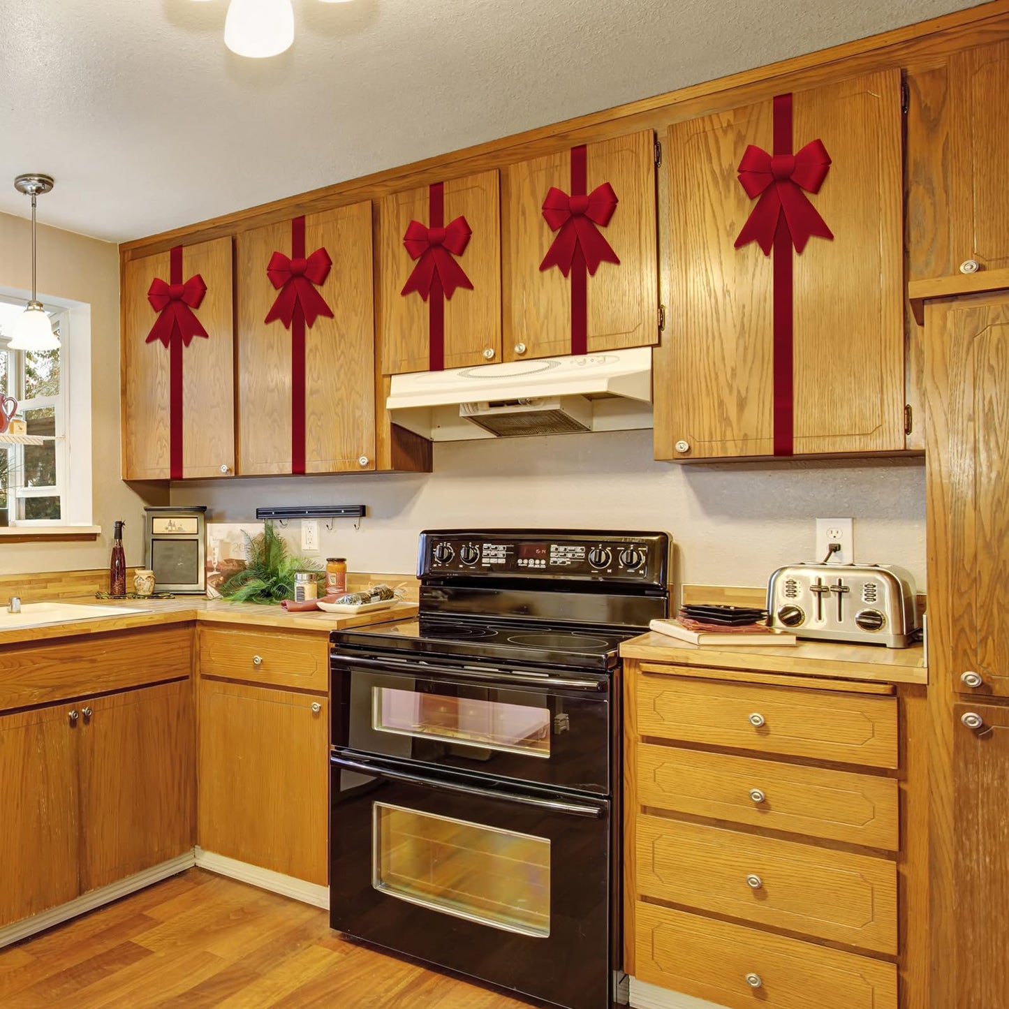 Daifunli 16 Pcs Christmas Cabinet Bows DIY Kitchen Velvet Cabinet Ribbons Bows for Kitchen Dining Door Home Holidays Decoration(Burgundy,Velvet)