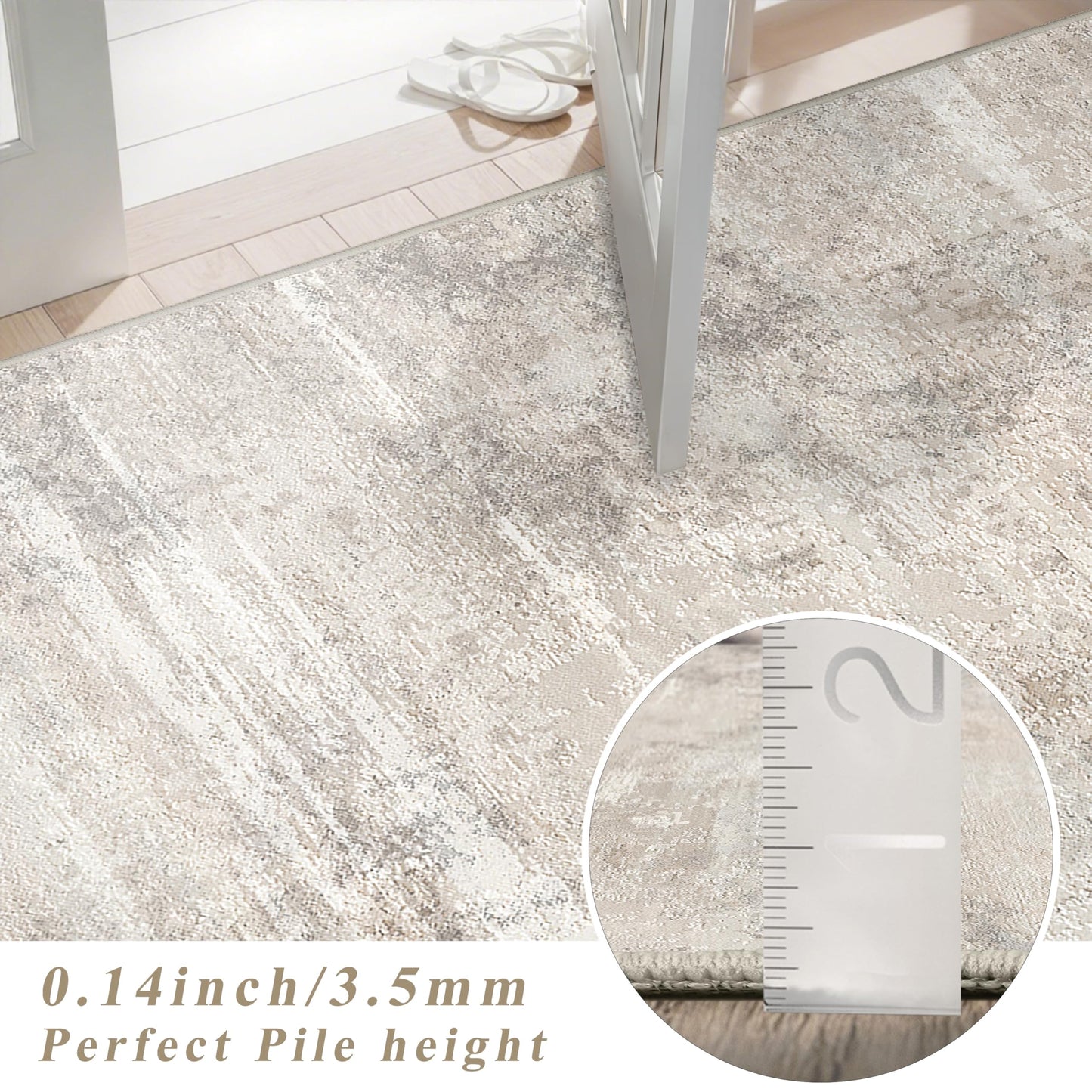 Living Room Area Rugs 4x5 - Modern Abstract Washable Bedroom Rugs with Non Slip Backing Soft Low Pile Carpet for Kitchen Office Nursery Indoor Home Decor Floor Mat for Bathroom 4x5 Beige