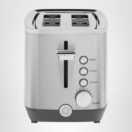 GE 2 Slice Stainless Steel Toaster, Extra Wide Slots for Toasting Bagels, Breads, Waffles & More, 7 Adjustable Shade Settings, Removable Crumb Tray, Countertop Kitchen Essentials, 850 Watts