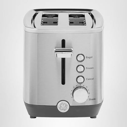 GE 2 Slice Stainless Steel Toaster, Extra Wide Slots for Toasting Bagels, Breads, Waffles & More, 7 Adjustable Shade Settings, Removable Crumb Tray, Countertop Kitchen Essentials, 850 Watts