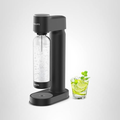 Philips Sparkling Water Maker ADD4901BKOQ/37, Plastic Soda Streaming Machine with Quick Twist Bottle, 1L BPA free PET Carbonating Bottle, Soda Maker Compatible with 60L CO2 Carbonator (NOT Included)