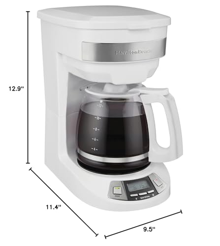 Hamilton Beach 12 Cup Programmable Drip Coffee Maker Machine, Regular & Bold Brew Options, Auto Pause and Pour, Glass Carafe, White (46294J)