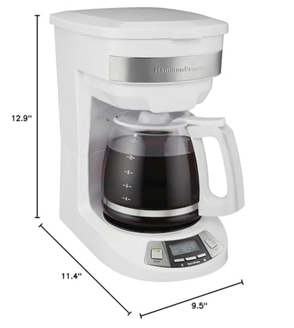 Hamilton Beach 12 Cup Programmable Drip Coffee Maker Machine, Regular & Bold Brew Options, Auto Pause and Pour, Glass Carafe, White (46294J)