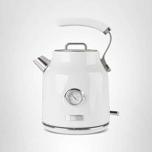 Haden Dorset 1.7 Liter Stainless Steel Electric Kettle, Hot Water Kettle with 360-Degree Base and Auto Shutoff, Ivory & Chrome