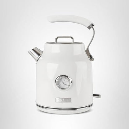 Haden Dorset 1.7 Liter Stainless Steel Electric Kettle, Hot Water Kettle with 360-Degree Base and Auto Shutoff, Ivory & Chrome