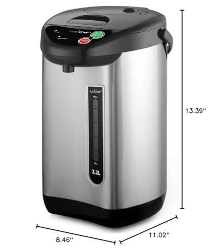 NutriChef Hot Water Urn Pot 3.38 QT, Insulated Stainless Steel Hot Water Dispenser & Boiler, Auto & Manual Dispense, Safety Lock, Electric Kettle